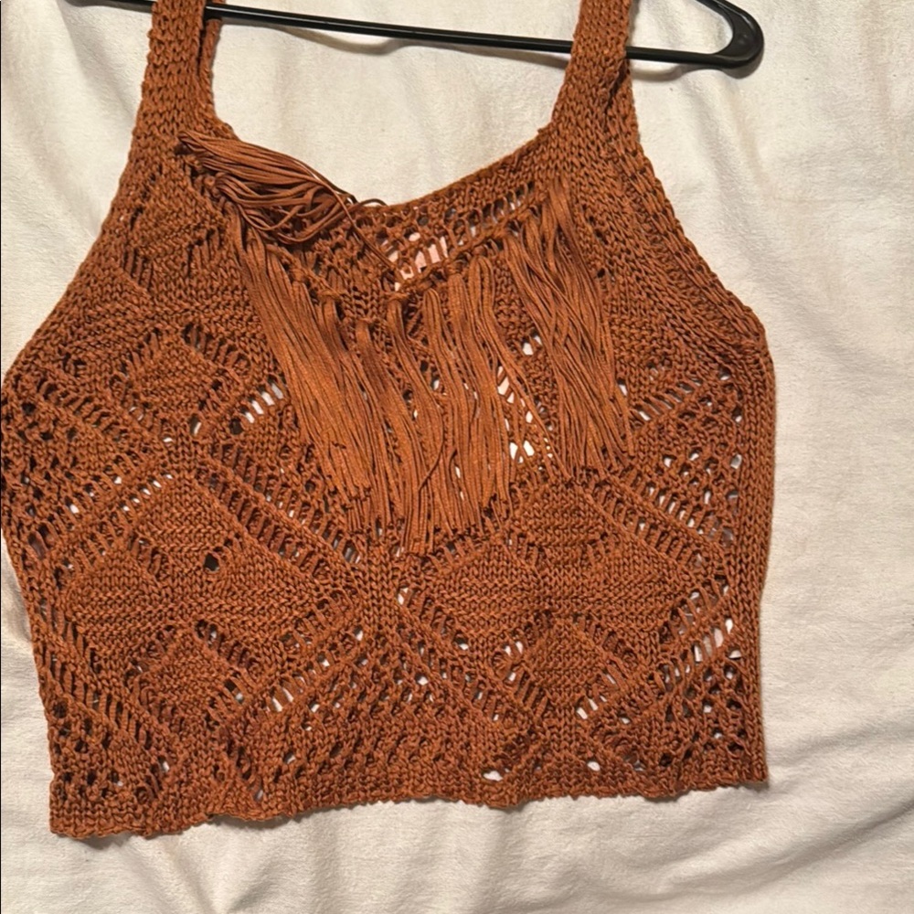 American Eagle Outfitters Cropped Cut Out Tank Top Orange